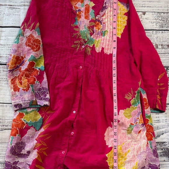 Sundance Birds of Paradise Pink Floral Printed Pintucked Tunic Top - S - Picture 5 of 7